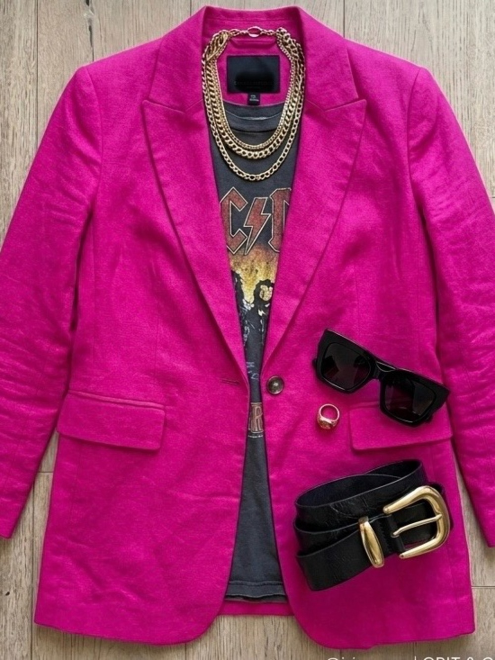 Banana Republic Fuchsia Pink Long & Lean Linen Blend Blazer Sz 12 Maximalism